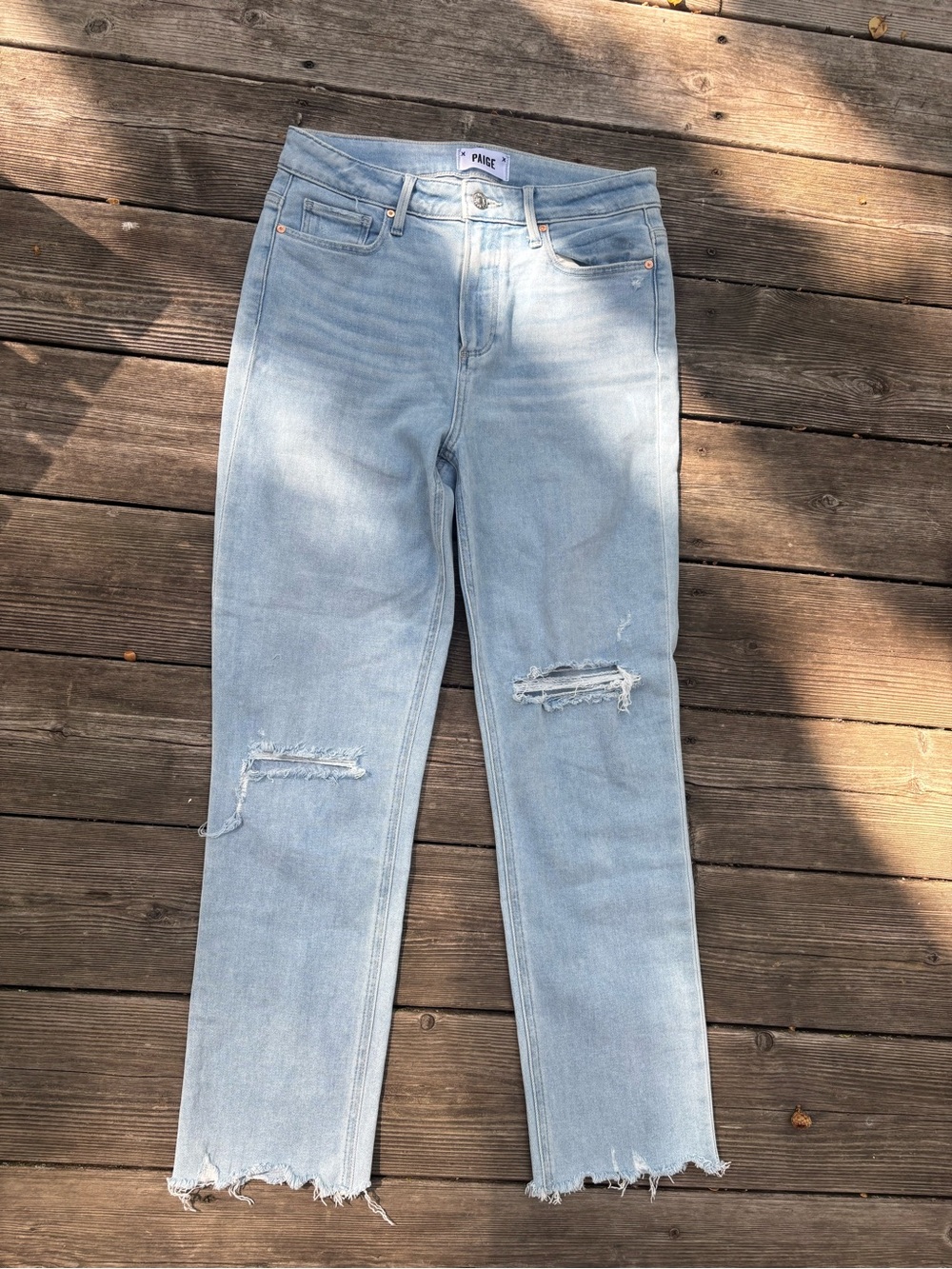 PAIGE Light Blue Distressed Straight Leg Jeans - Hoxton Slim Crop